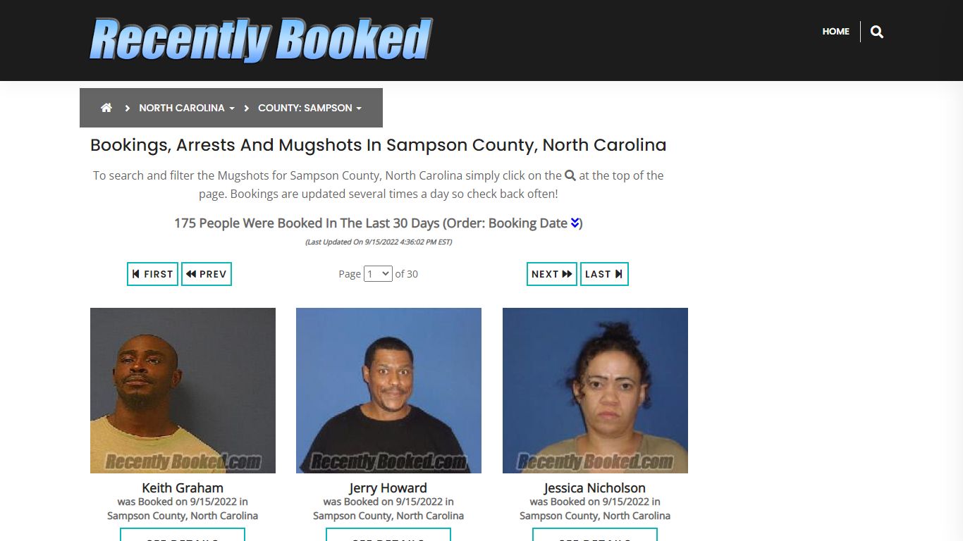 Bookings, Arrests and Mugshots in Sampson County, North Carolina